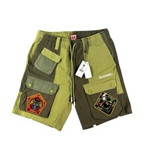 Icecream BBC Men Two Tone Cargo Short Fern Green Multi Patch 441-2107 Size M NWT